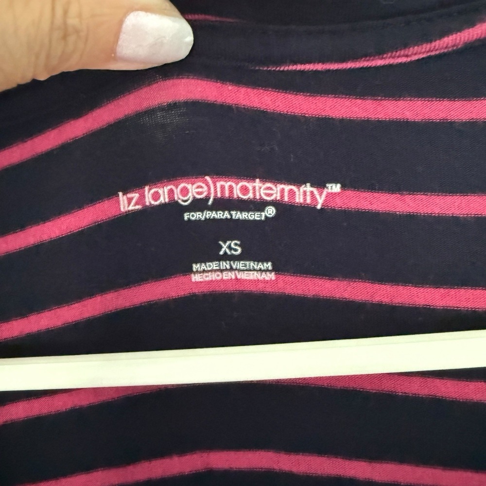 Liz Lange Maternity Dress Navy & Magenta Striped Women's Size XS Body Con Jersey - Picture 4 of 9